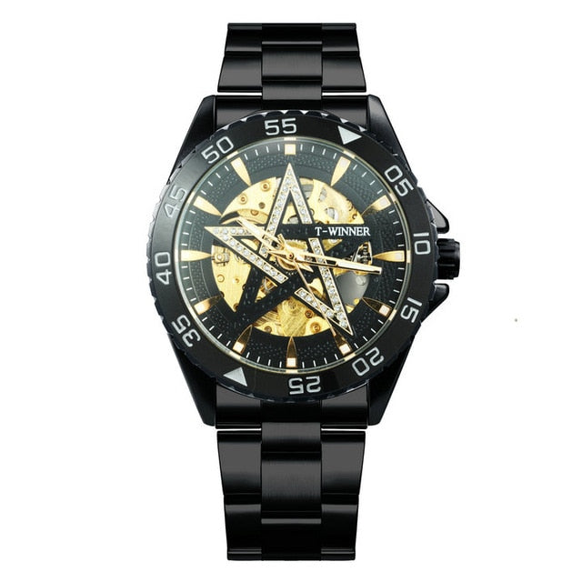 Gold luxury Watch Unisex Steel Strap Skeleton Mechanical Top Brand