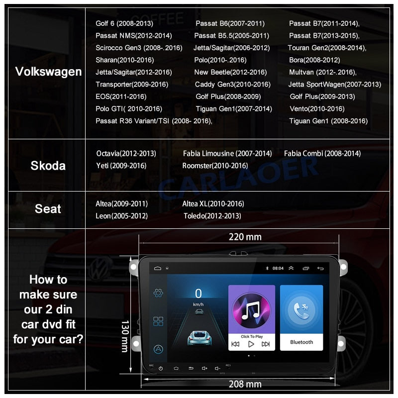 Car Android 8.1 2 radio GPS multimedia for Volkswagen/Skoda/Octavia/golf/touran/passat/B6/polo/tiguan/yeti