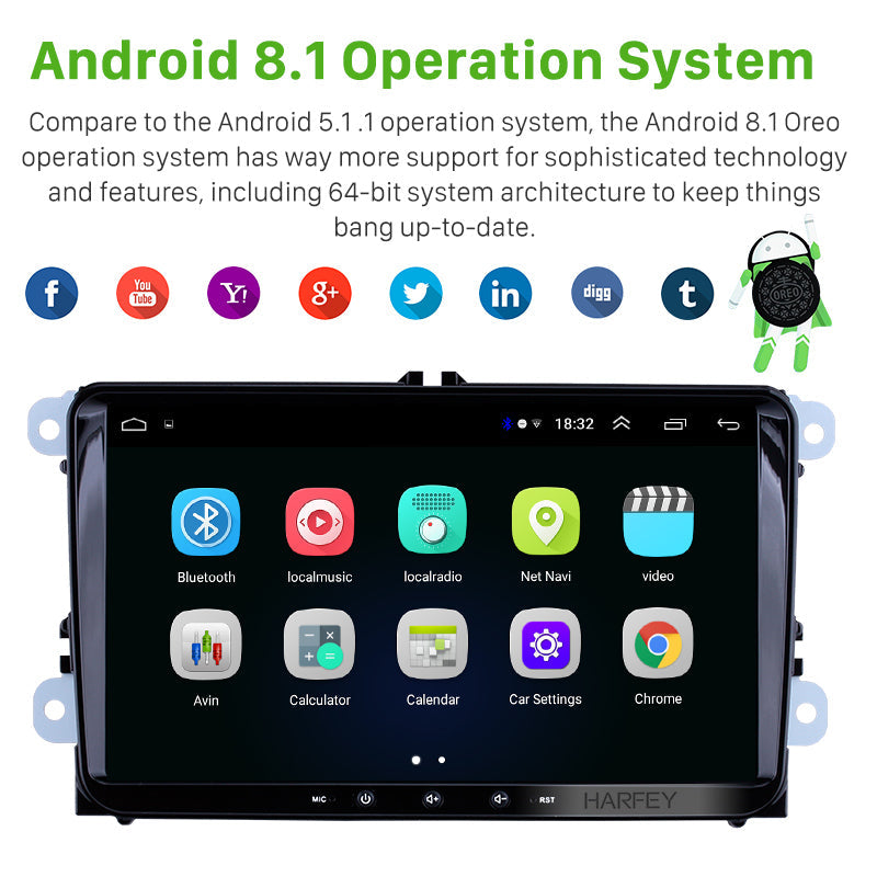 Android 8.1 2Din For VW/Volkswagen/Golf/Polo/Tiguan/Passat/b7/b6/leon/Skoda/Octavia car Radio GPS Multimedia player