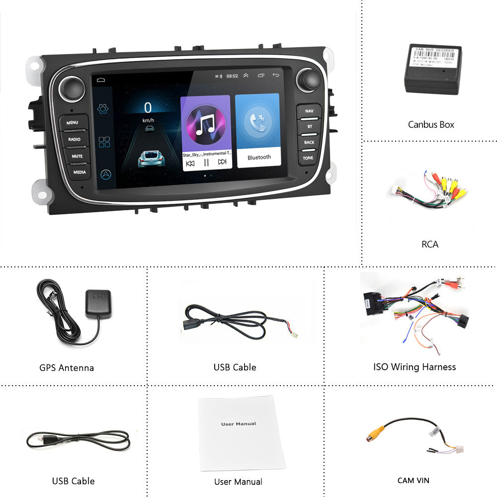 Android 8.1 GPS Car 2 Din Car 7'' DVD Player For Ford/Focus/S-Max/Mondeo 9/GalaxyC-Max