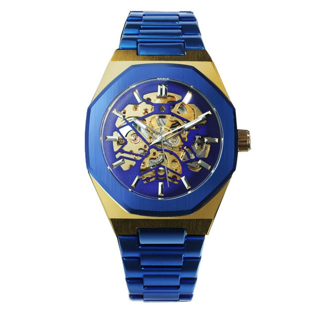 Gold luxury Watch Unisex Steel Strap Skeleton Mechanical Top Brand