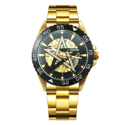 Gold luxury Watch Unisex Steel Strap Skeleton Mechanical Top Brand