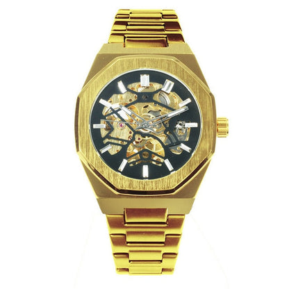 Gold luxury Watch Unisex Steel Strap Skeleton Mechanical Top Brand