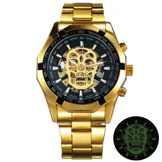 Gold luxury Watch Unisex Steel Strap Skeleton Mechanical Top Brand