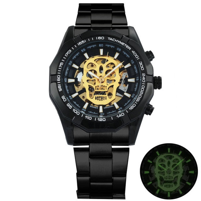 Gold luxury Watch Unisex Steel Strap Skeleton Mechanical Top Brand