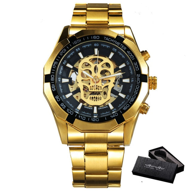 Gold luxury Watch Unisex Steel Strap Skeleton Mechanical Top Brand