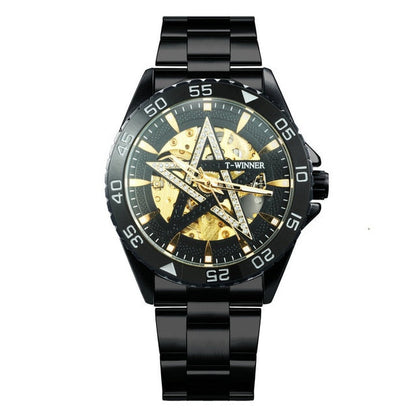 Gold luxury Watch Unisex Steel Strap Skeleton Mechanical Top Brand