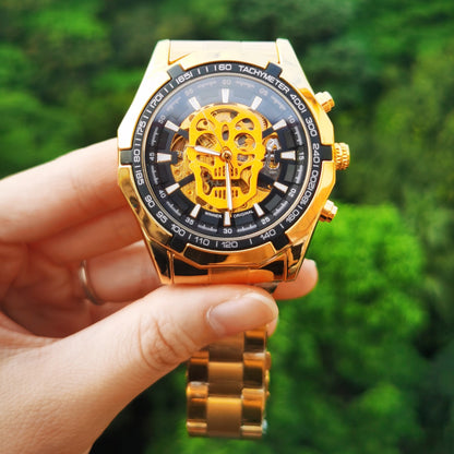 Gold luxury Watch Unisex Steel Strap Skeleton Mechanical Top Brand